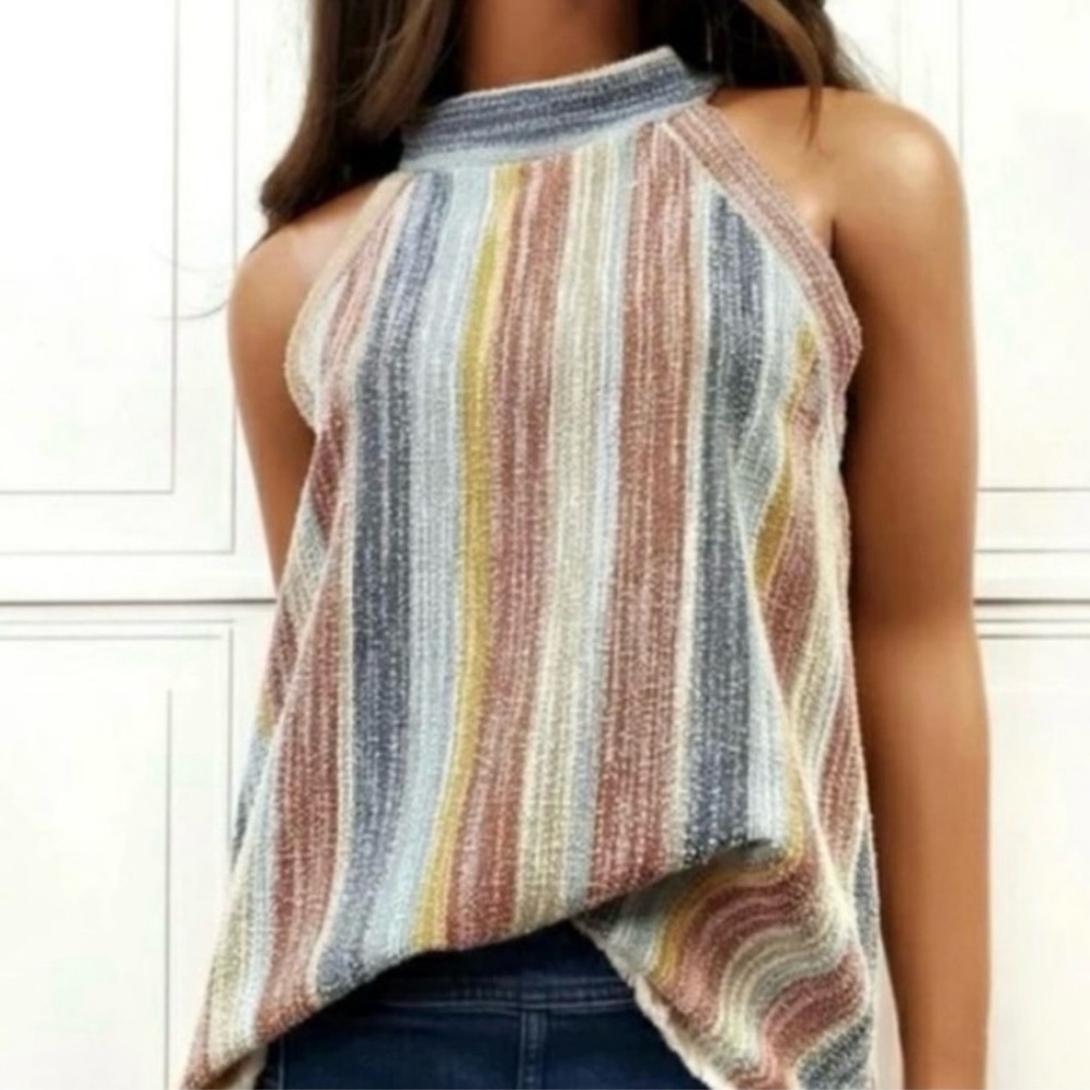W5 Multicolor Striped Halter Tank Top